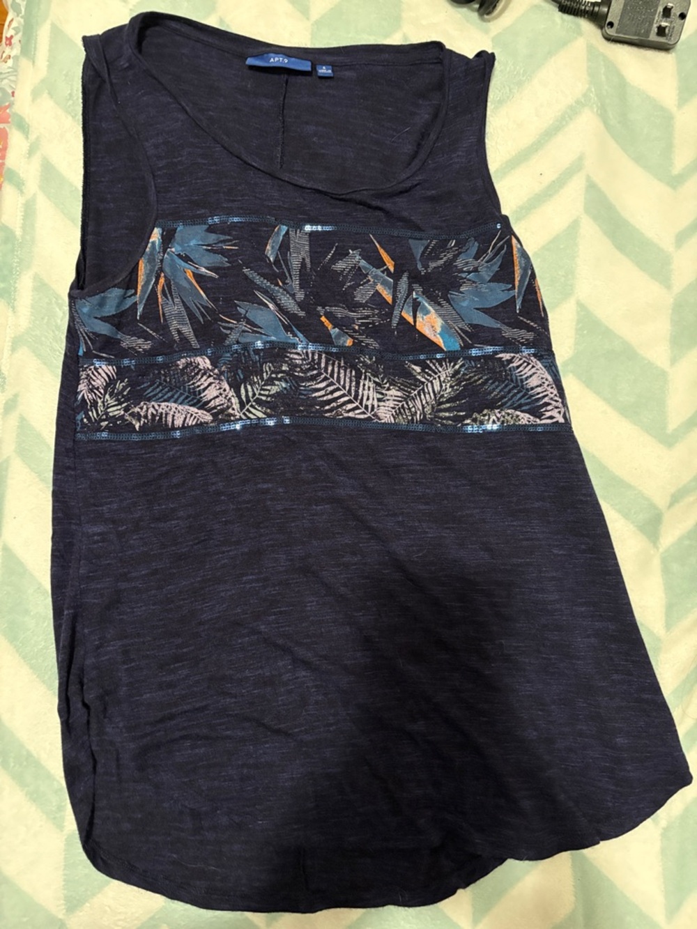 Apt. 9 Navy Sleeveless Tank with Tropical Print Bands